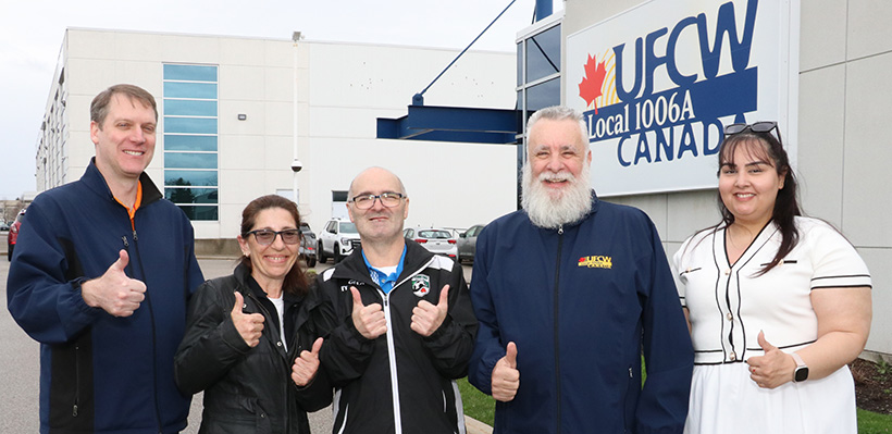 UFCW 1006A members at Brandt Meats ratified a new union contract. The negotiating committee is pictured with the story.